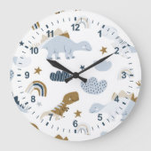 Cute Rainbow Dinosaur Pattern Grote Klok (Voorkant)