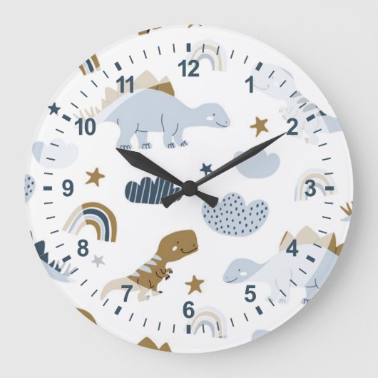 Cute Rainbow Dinosaur Pattern Grote Klok (Voorkant)
