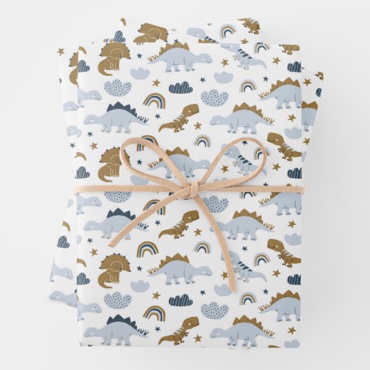 Cute Rainbow Dinosaur Pattern Inpakpapier Vel (In situ)