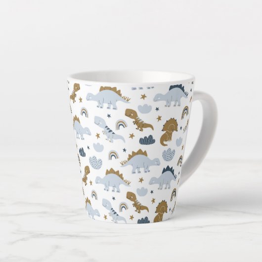Cute Rainbow Dinosaur Pattern Latte Mok (Rechterhoek)