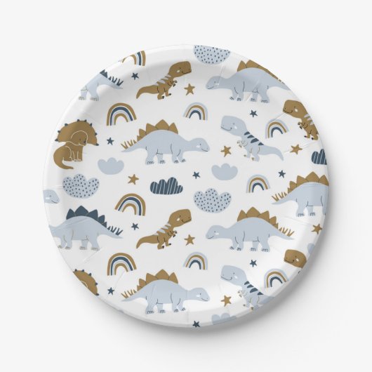 Cute Rainbow Dinosaur Pattern Papieren Bordje (Voorkant)
