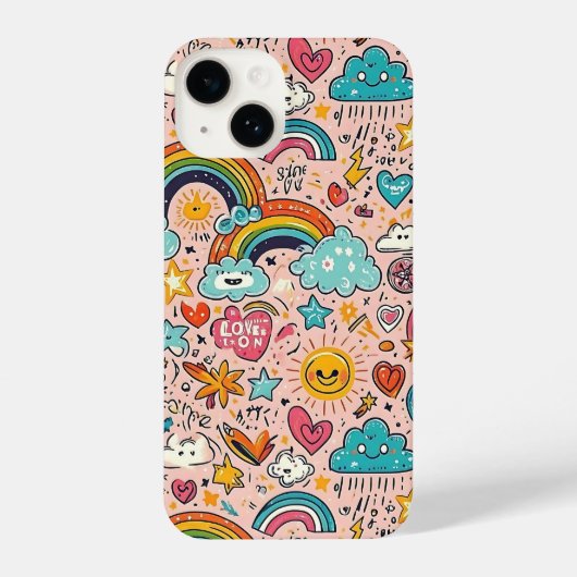 Cute Rainbow Doodle Pattern iPhone Hoesje (Achterkant)