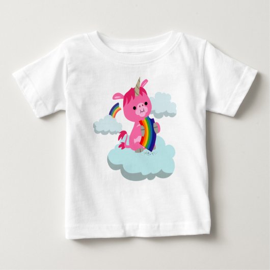 Cute Rainbow Eating Cartoon Unicorn Baby T-Shirt (Voorkant)