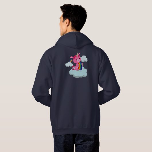 Cute Rainbow Eating Cartoon Unicorn Hoodie (Achterkant volledig)