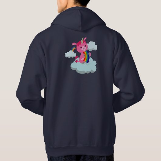 Cute Rainbow Eating Cartoon Unicorn Hoodie (Achterkant)
