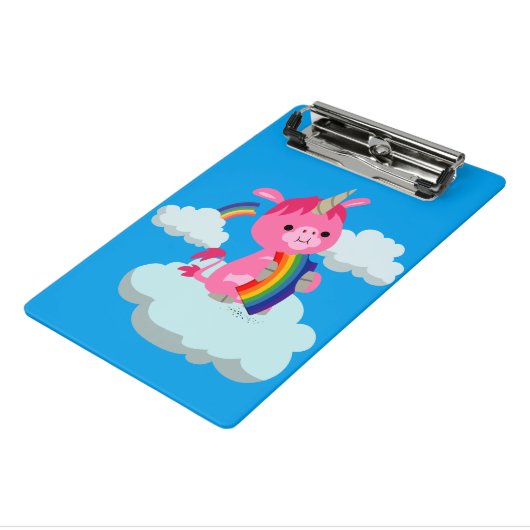 Cute Rainbow Eating Cartoon Unicorn Mini Clipboard Mini Klembord (Angled3)