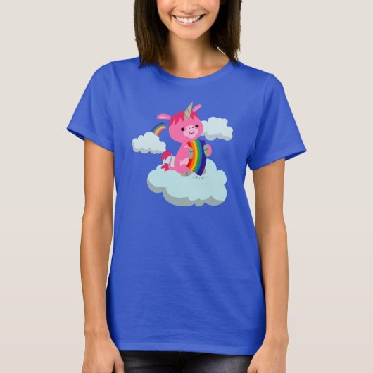 Cute Rainbow Eating Cartoon Unicorn Women T-Shirt (Voorkant)
