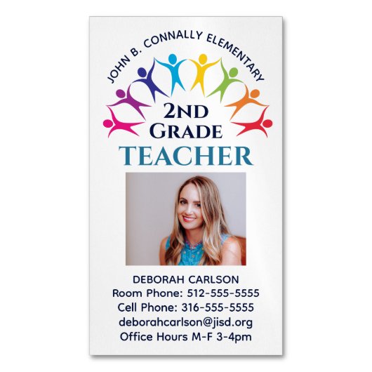 Cute Rainbow Elementary School Docent Educator Magnetisch Visitekaartje (Voorkant Verticaal)