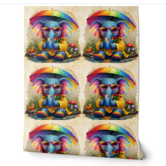 Cute Rainbow Elephant Pattern Wallpaper Behang (Afrollen)