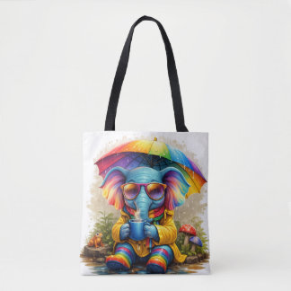Cute Rainbow Elephant Tote Bag Kawaii Art