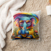 Cute Rainbow Elephant Under Umbrella Cozy Rain Aes Kussen (Deken)