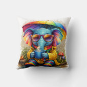 Cute Rainbow Elephant Under Umbrella Cozy Rain Aes Kussen (Achterkant)