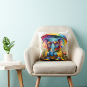 Cute Rainbow Elephant Under Umbrella Cozy Rain Aes Kussen (Stoel)