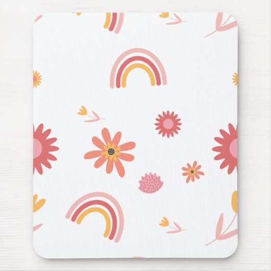 Cute Rainbow & Floral Pastel Pattern Muismat (Voorkant)