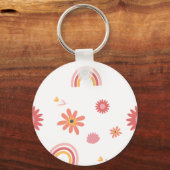 Cute Rainbow & Floral Pastel Pattern Sleutelhanger (Achterkant)