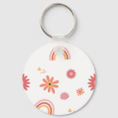 Cute Rainbow & Floral Pastel Pattern Sleutelhanger (Achterkant)