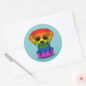 Cute Rainbow Gay Pride Puppy Dog, blauw Ronde Sticker (Envelop)