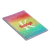 Cute Rainbow Glitter Glitter Ombre' Monogram Notitieboek (Rechterzijde)
