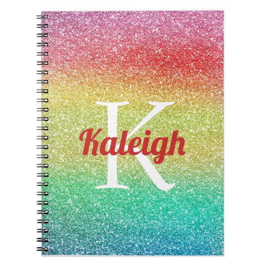 Cute Rainbow Glitter Glitter Ombre' Monogram Notitieboek (Voorkant)