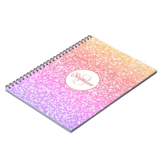Cute Rainbow Glitter Monogramme Name Notitieboek (Linkerzijde)