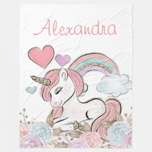 Cute Rainbow Glitter Unicorn met aangepaste naam Fleece Deken
