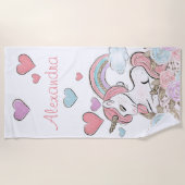 Cute Rainbow Glitter Unicorn met aangepaste naam Strandlaken (Voorkant)