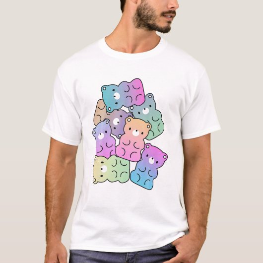 Cute Rainbow Gummy Bear Design Kawaii Aesthetic Te T-shirt (Voorkant)