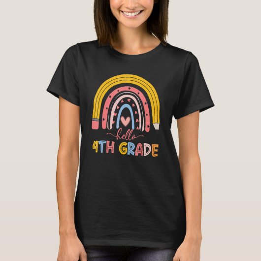 Cute Rainbow Hallo 4e graad leraar eerste dag van T-shirt (Voorkant)