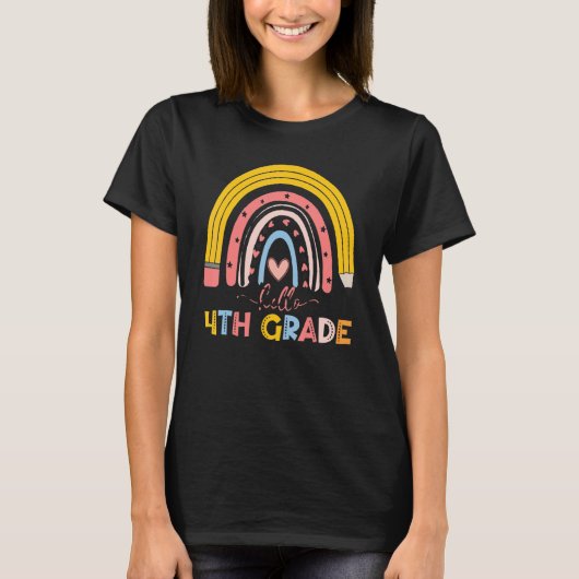 Cute Rainbow Hallo 4e graad leraar eerste dag van T-shirt (Voorkant)