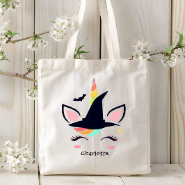 Cute Rainbow Halloween Unicorn Persoonlijke naam Tote Bag