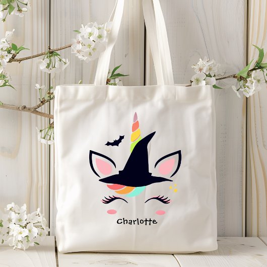 Cute Rainbow Halloween Unicorn Persoonlijke naam Tote Bag