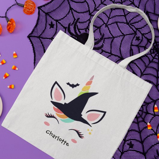 Cute Rainbow Halloween Unicorn Persoonlijke naam Tote Bag