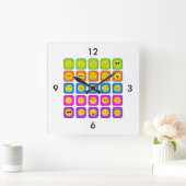 Cute Rainbow Happy Face Emoticons Pattern Vierkante Klok (Huis)