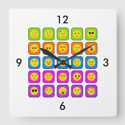 Cute Rainbow Happy Face Emoticons Pattern Vierkante Klok (Voorkant)