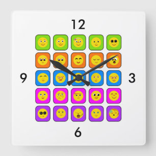 Cute Rainbow Happy Face Emoticons Pattern Vierkante Klok