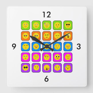 Cute Rainbow Happy Face Emoticons Pattern Vierkante Klok