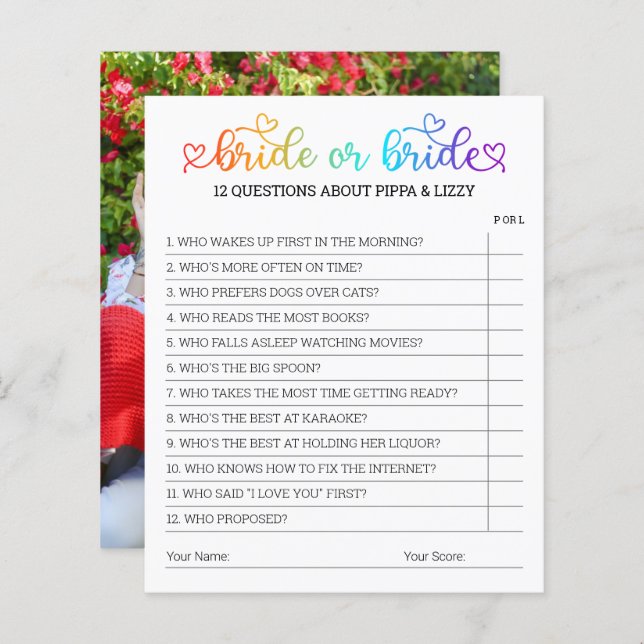 Cute Rainbow Heart Script Bride of Bride Game (Voorkant / Achterkant)