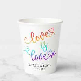 Cute Rainbow Heart Script Love is Love Weddenre Papieren Bekers