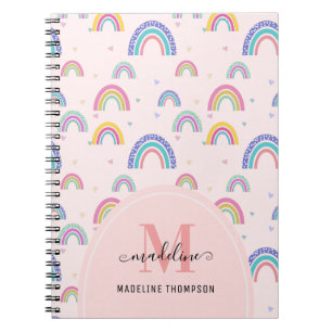 Cute Rainbow Heart Script Monogram Boho Pink Notitieboek