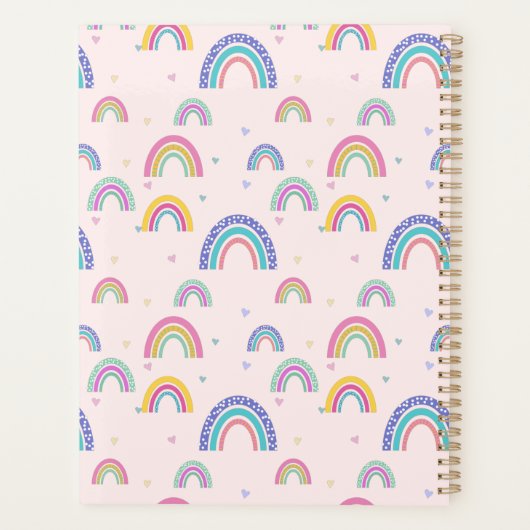 Cute Rainbow Heart Script Monogram Boho Pink Planner (Achterkant)