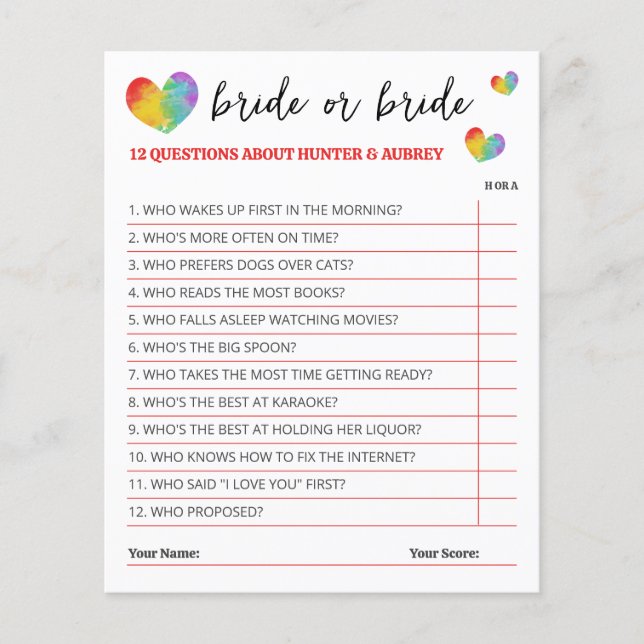 Cute Rainbow Hearts Bride of Bride Game (Voorkant)