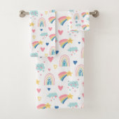 Cute Rainbow Hearts & Clouds Pattern Bad Handdoek (Insitu)