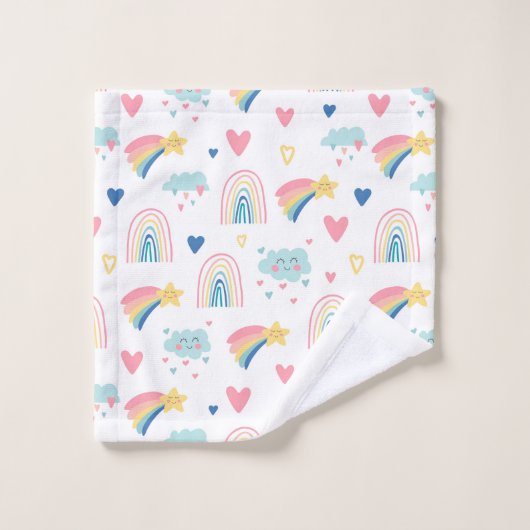 Cute Rainbow Hearts & Clouds Pattern Bad Handdoek (Wasdoekje)