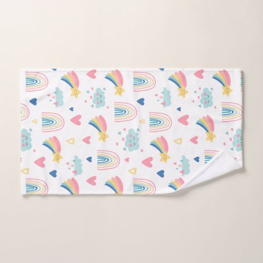 Cute Rainbow Hearts & Clouds Pattern Bad Handdoek (Handdoek)