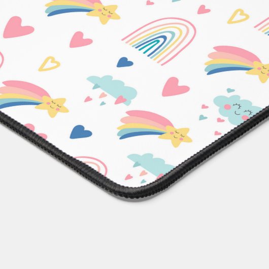 Cute Rainbow Hearts & Clouds Pattern Bureaumat (Hoek)
