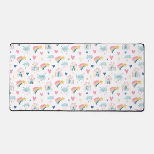 Cute Rainbow Hearts & Clouds Pattern Bureaumat (Voorkant)