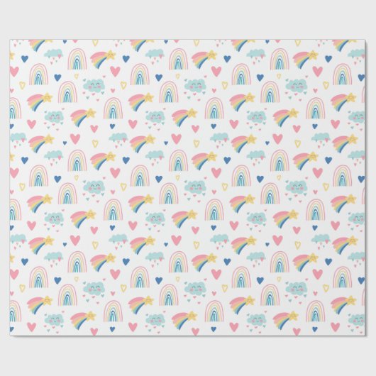 Cute Rainbow Hearts & Clouds Pattern Cadeaupapier (Vlak)