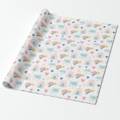 Cute Rainbow Hearts & Clouds Pattern Cadeaupapier (Uitgerold)