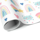 Cute Rainbow Hearts & Clouds Pattern Cadeaupapier (Rol Hoek)