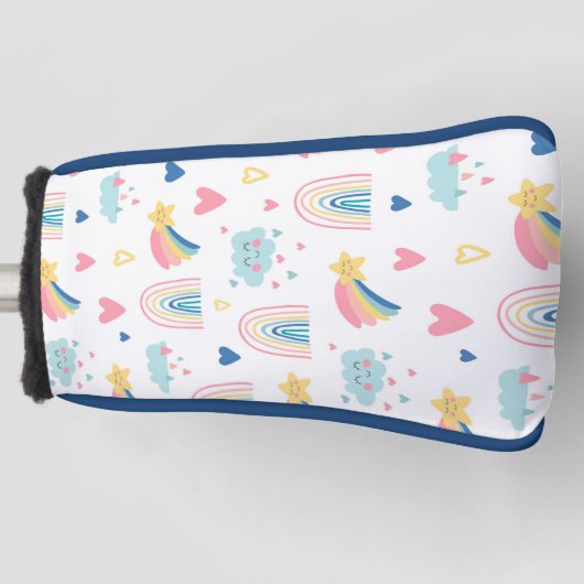 Cute Rainbow Hearts & Clouds Pattern Golfheadcover (Voorkant)